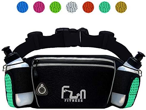 Hydration Running Belt with Water Bottles 6oz - Waist Bag for Jogging, Hiking, Biking - Fitness Fanny Pack for Outdoors and Sports, with iPhone Samsung Holder Waterproof Pocket