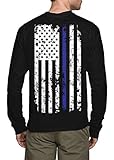 Long Sleeve Mens Thin Blue Line American Flag T-shirt
