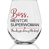 Perfectinsoy Boss Mentor Superwoman Wine Glass, Inspirational Farewell Retirement Promotion Gifts for Remarkable Women Friends Coworkers, Thank You Gifts for Lady Bosses Mentors, Mother's Day Presents