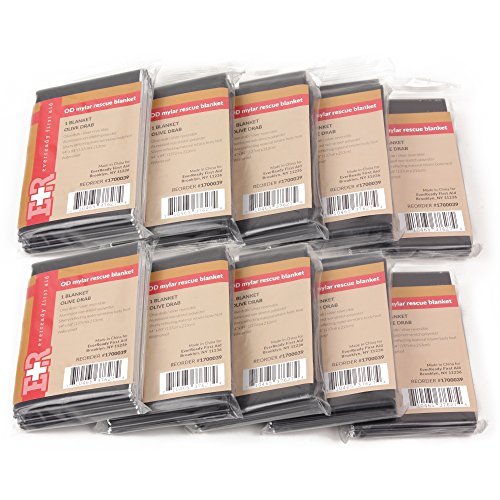 Ever Ready First Aid Olive Drab Emergency Space Mylar Survival Blankets 52″ x 84″