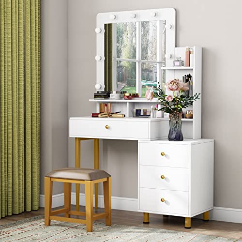 Tribesigns Vintage Vanity Table with Lighted Mirror, Vintage Makeup