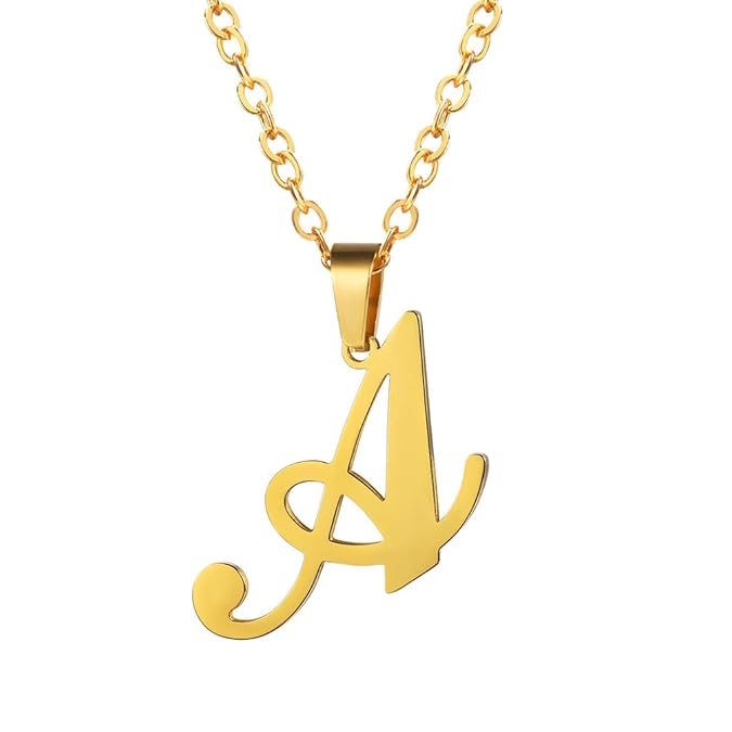 PROSTEEL Schreibschrift Buchstabe A B C Halskette Edelstahl/18k vergoldet/Schwarz Metall plattiert Anfangsbuchstabe Alphabet 
