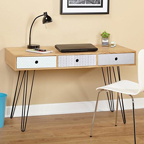 Simple Living Geometric Three Drawer Desk, Natural Finish