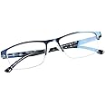 FONHCOO Reading Glasses for Women Men, Blue Light Blocking Reading Glasses Metal Half Frame Computer Readers Anti UV/Glare