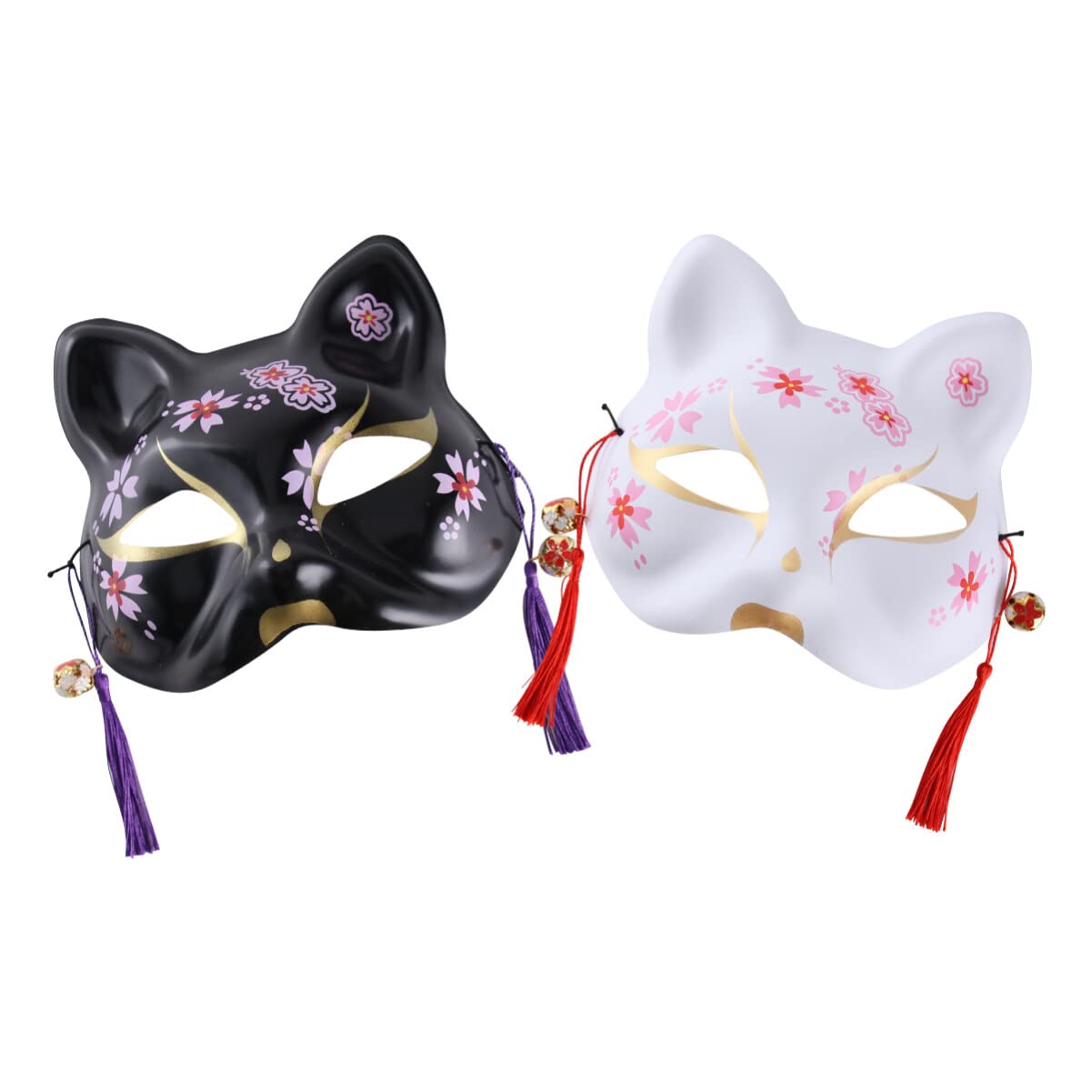 Sewroro 2pcs Japanese Style Anime Cat Mask - Cosplay Half Face Kabuki Mask for Halloween Masquerade Party Dress-Up Costume