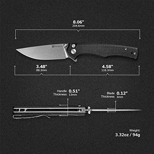 SENCUT Crowley Pocket Knife Button Lock Folding Knife for EDC, Black Micarta Handle Stonewashed