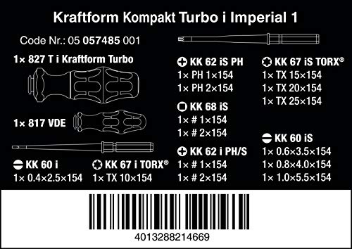 Wera 05057485001 Kraftform Kompakt Turbo I Imperial 1, VDE Isolierter Getriebe Schraubendreher Satz, 16-teilig – Bild 3