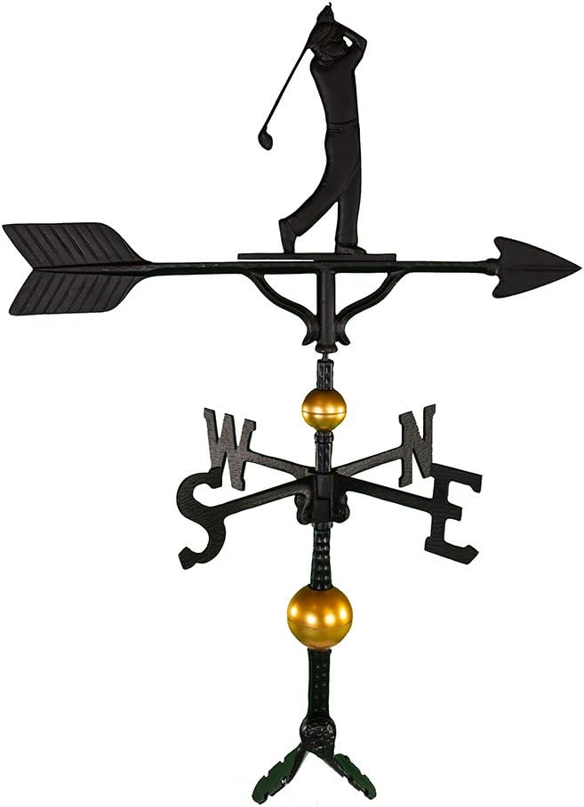Weathervanes - Montague Metal Products 32-Inch Deluxe Weathervane with Satin Black Golfer Ornament