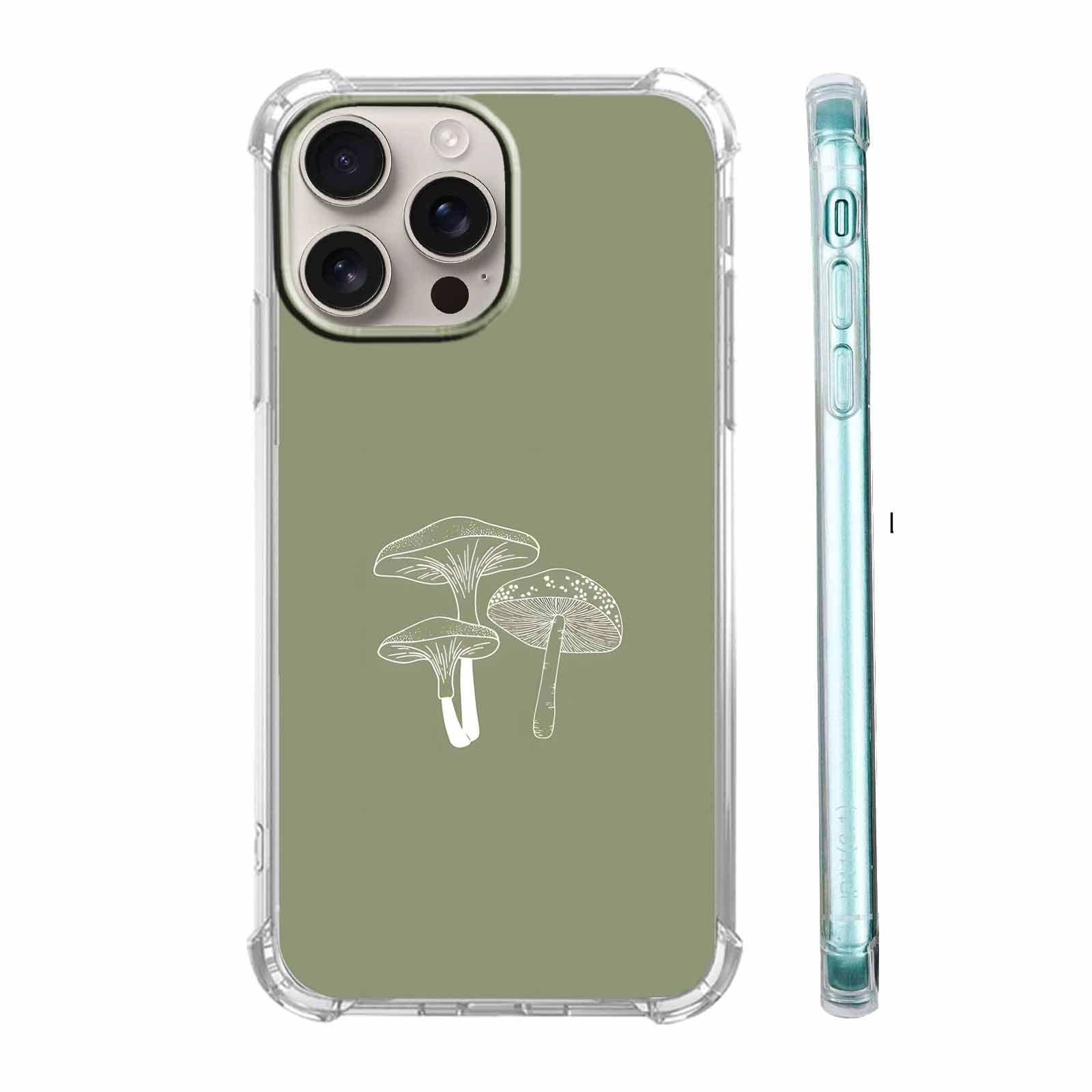 Photo 1 of Nsyosio Sage Green Mushroom Case for iPhone 16 Pro,Minimalist Aesthetic Plant Pattern,Trendy Soft Bumper TPU Case for iPhone 16 Pro