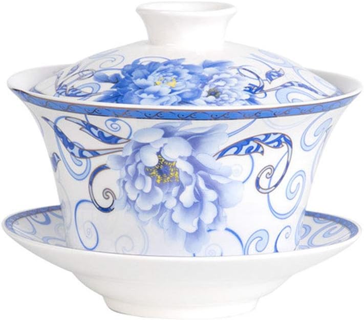 Liang baobao Traditional Gaiwan Tea Set with Lid and Saucer Gongfu Tea Cup Porcelain Teacups 10oz