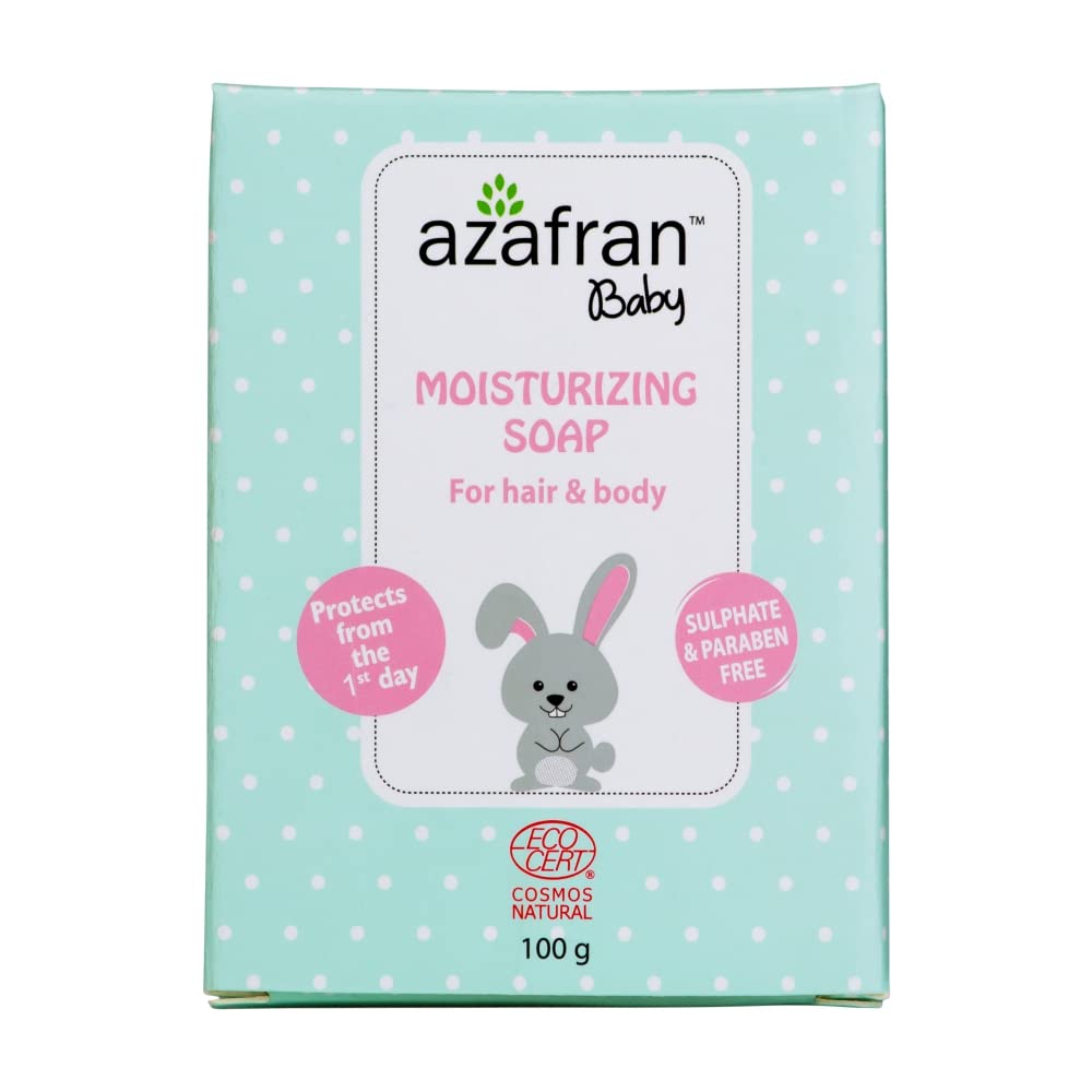 Azafran Organics Baby Soap, 3.52 Ounce Mild Bar, Made with Natural Olive and Oil Coconut Oil, Moisturizing Baby's Sensitive Skin-Hair, Contain No Synthetic Chemicals