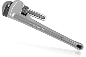 ETERNA Pipe Wrench 18 inch Aluminum Straight Pipe Wrench with Alloy Carbon Steel Hook Jaws Heavy Duty Plumbing Wrench