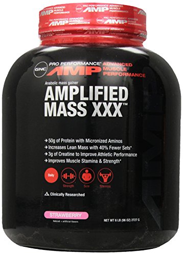 GNC Pro Performance AMP Amplified Mass XXX Weight Gainer, Strawberry, 6 Pound