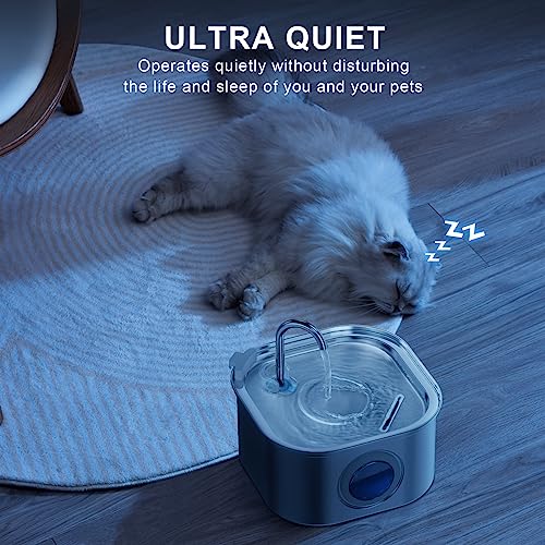 Cat Water Fountain, VinDox 3.2L/108oz Automatic Stainless Steel Pet Fountain Water Levels Window can be Checked Dog Water Dispenser, Ultra-Quiet Pump for Multiple Pets (8 Filters & 8 Sponges)