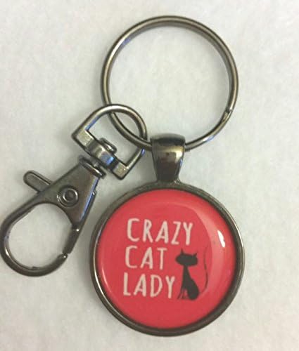 Crazy Cat Lady Keychain Red Pet Lover Key Ring Lobster Claw