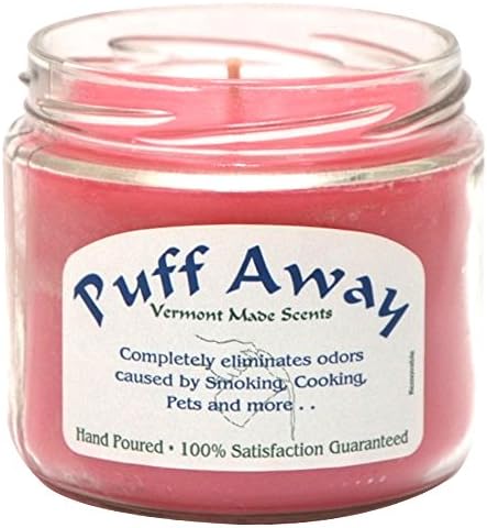 Vermont Scents Puff Away Candle Completely Eliminates Odors from Smoking, Cooking & Pet Oders, Pink, 12 oz