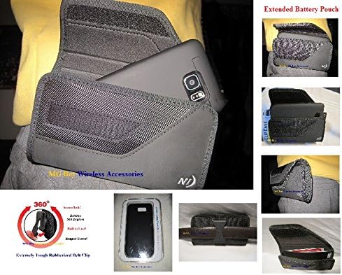 Nite Ize Black Sideways Extended Extra XX-large Horizontal Rugged Heavy Duty Holster Pouch W/Fixed Belt Clip Fits Samsung Galaxy S8 Plus /G955 W/ Otterbox Defender /Commuter Case On Cellphone