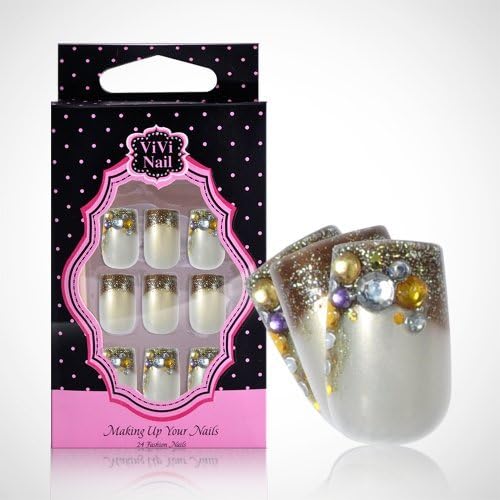 Decorated Jewel Nails Art - Prom Queen French Light Beige with Crystal
