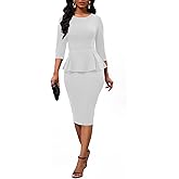 BestGirl Church Dresses for Women Bodycon 3/4 Sleeve Business Pencil Vintage Dress Wedding Guest White B