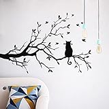 AIMTOPPY Cat On Long Tree Branch Wall Sticker Animals Cats Art Decal Kids Room Decor