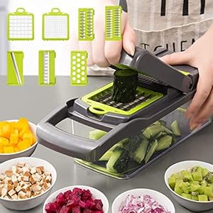 SSJIA Picador de Verduras Cortador de Verduras multifunción Gadgets de Cocina Prensa de ajo Cuchilla de Acero Pelador de…