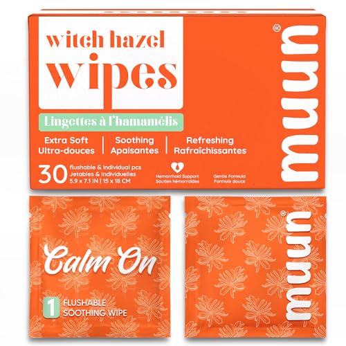 Witch Hazel Wipes (30 Counts) - Soothing Feminine & Hemorrhoids Wipes - Postpartums Support - Personal Cleansing Wet Wipes - Alcohol Free & Plant Based - Flushable & Travel Friendly