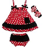 Jubileens 2 PCS Baby Toddlers Infant Girls Cotton Cute Dress+ Underpants Outfit Sets (M(6-18 months), Red Dot)