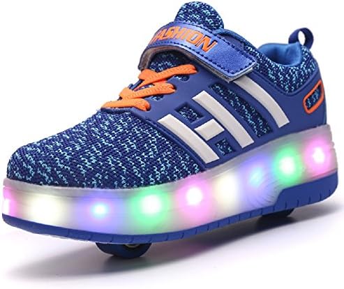 KCHKUIEU 7 Colors Flashing Led Roller Skate Shoes with Double Wheels Automatic Retractable Technical Skateboarding Shoe High Top Wheel Skates Cross Trainers Sport Outdoor Running Gymnastics Sneakers