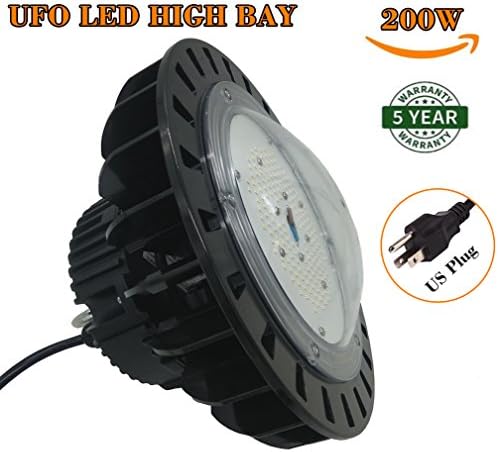 200W LED High Bay Light Warehouse Garage Shop Lighting Fixture Commercial Industrial Chandelier UFO Ceiling Lamp (Clear, 200W-A)