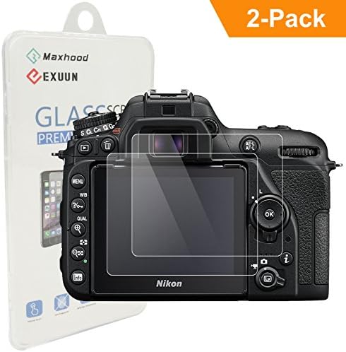 (2-Pack) Nikon D7500 Tempered Glass Screen Protector, Exuun Optical 9H Hardness 0.3mm Ultra-Thin DSLR Camera Screen Protector Glass for Nikon D7500
