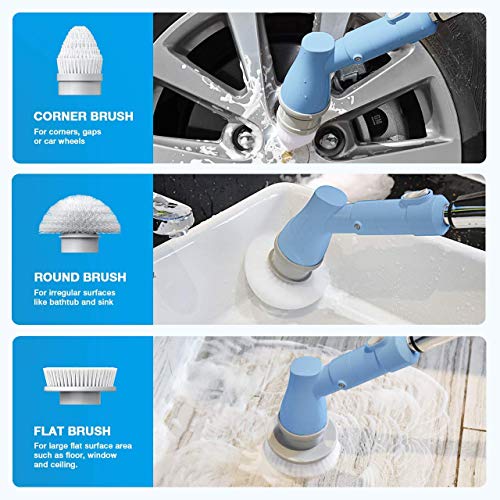 ELLESYE Electric Spin Scrubber Cordless Shower Scrubber Power Cleaning Brush, Tile Bathtub and Floor Scrubber with 3 Replacement Brush Heads and Adapter for Cleaning Bathroom, Kitchen, Grout, Wall