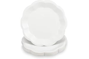 30pcs Scalloped Plates, 7 Inch Disposable White Paper Plates Cute Paper Dessert Cake Dinner Party Supplies for Wedding Bridal