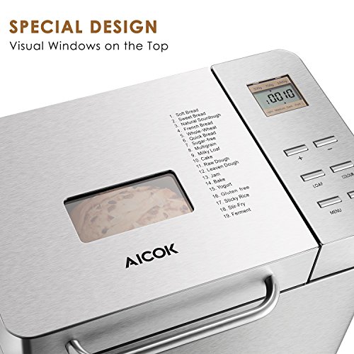 Automatic Bread Maker[2018 Upgraded], Aicok 2.2LB Fully Stainless Steel