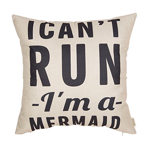 Fjfz I Can’t Run, I’m A Mermaid, Funny Quote Cotton Linen Home Decorative Throw Pillow Case Cushion Cover with Words for Sofa Couch, 18″ x 18″