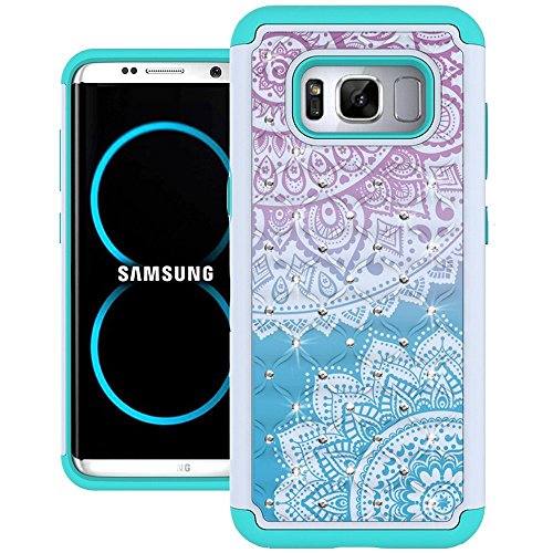 Galaxy S8 Case, UrSpeedtekLive [Shock Absorpt] Studded Rhinestone Bling Hybrid Dual Layer Armor Defender Protective Case Cover for Samsung Galaxy S8 - Mandala Flower