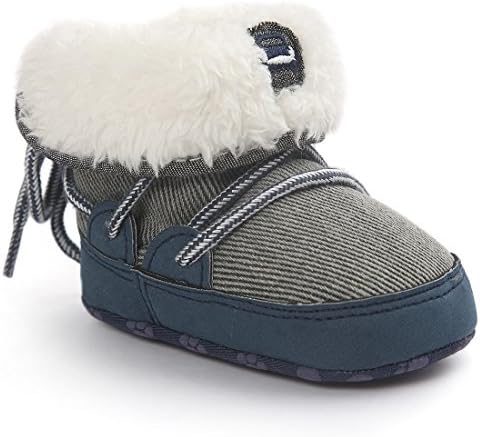 DESDEMONA Baby PU Leather Thick Warm Cotton Shoes Laces Breathable Prewalker Shoes 3 - 18 Mmonth New-born Boys And Girls Best Baby Walkers (S, Deep Blue)
