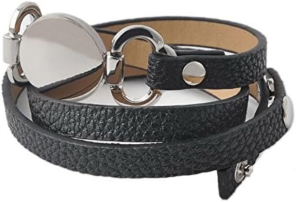 Rainbery PU Leather Wrap Bracelet for Monogram Blank Disc (silver black)