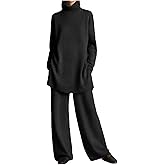 2 Piece Lounge Sets for Women Turtleneck Long Sleeve Knitted Sweaters and Wide Leg Pants Matching Set Winter Fall Outfits