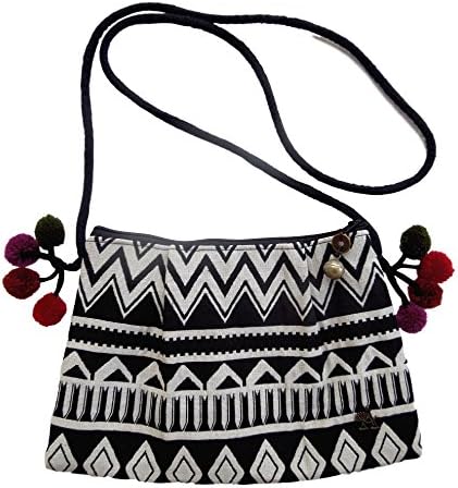 Akitai Black Geometric Napa Crossbody Bag w/ Pompom - Sales Today Womens Handbag Fashion Ideas