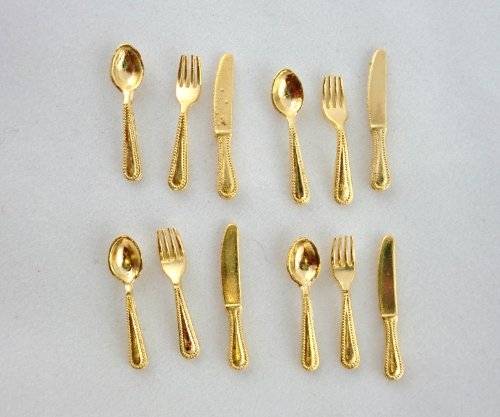 Dollhouse Miniature Flatware, Service for 4, Silver #IM65332