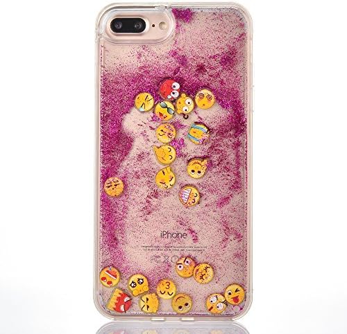 GreenDimension 3D Creative Noctilucent Flowing Liquid Hard Plastic Case for iPhone 7 Plus 5.5 inch - Light up Cute Emoji Facial Expression Pattern Bling Glitter Sparkle Quicksand Hot Pink Cover Shell