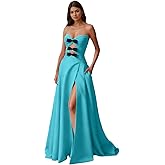 IIF Strapless Satin Prom Dresses with Slit Keyhole A Line V Neck Evening Party Dresses for Women 2026 IIF193