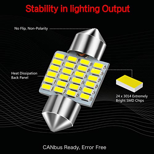 MINYE 4pcs 31MM Festoon LED Bulb CAN-Bus Error Free 211-2 212-2 569 578 Xenon White 3014 Chipsets for Car Interior Dome Lights Pack of 4