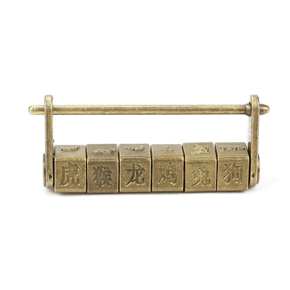 Vintage Padlock, Hilitand Vintage Password Lock, Classical Chinese Characters Password Lock Zodiac Padlock for Cabinet Jewelry Wooden Box
