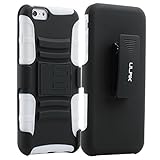 iPhone 6 Plus Case, ULAK iPhone 6 (5.5) Case Hybrid Impact Rubber Combo Holster Cover Case for iPhone 6 Plus With Belt Swivel Clip + Screen Protector and Stylus(Black/White)