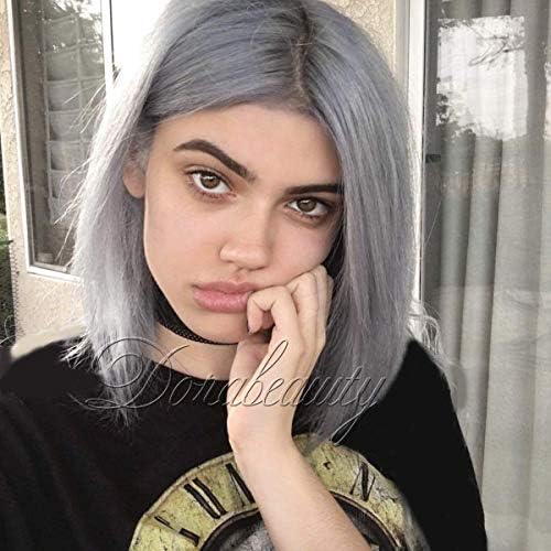 Dorabeauty Short Wigs 10 inches Natural Straight Bob Wigs for Black Women 130% Density Lace Front Wigs Human Hair with Natural Hairline (10, Grey)