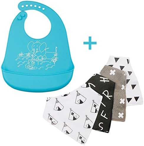 Butyface- Easy Bibs 5-Pack of 100% Cotton design and silicone bibs (Colorful 3)
