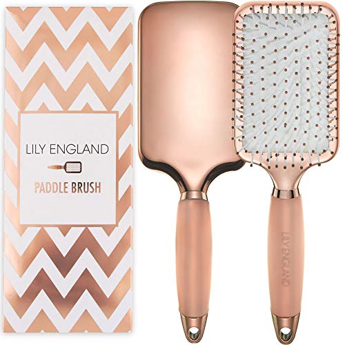 Lily England Paddle Brush for Detangling, Straightening Hair and Blowdrying, Rose Gold Hairbrush