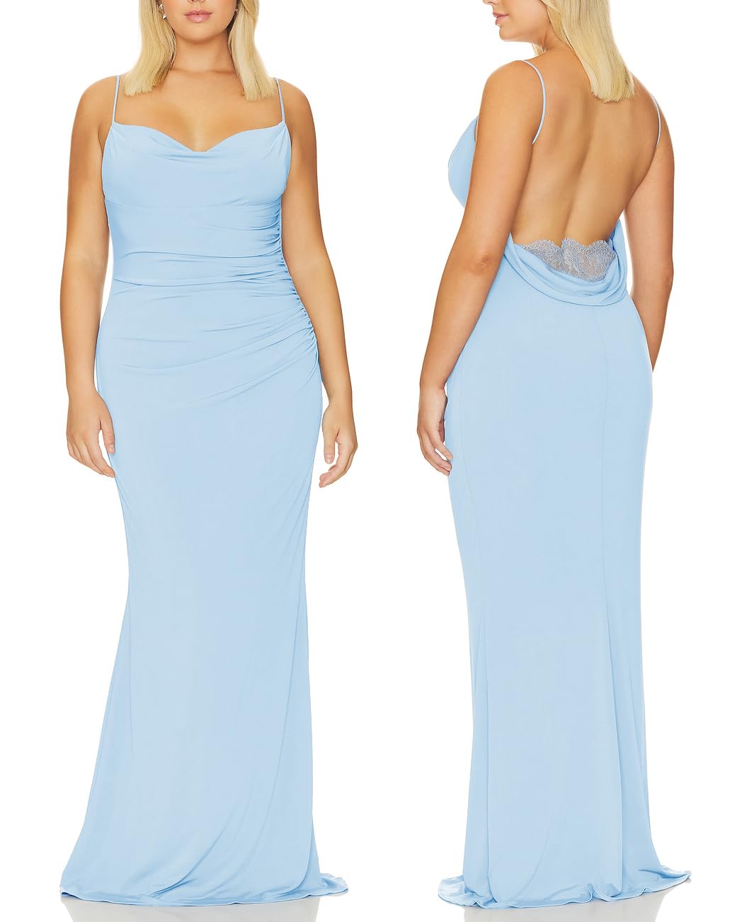 Photo 1 of Capuffy Women Drape Neck Formal Maxi Dresses Lace Backless Cocktail Party Dress Spaghetti Straps Mermaid Evening Gown 221(Sky Blue,M)