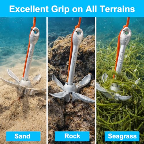 BeGrit Galvanised Anchor Cast Iron Folding Anchor 1.5 kg Anchor Set with Diameter 6 mm 10 m Anchor Line for Boat SUP Paddle (Silver)